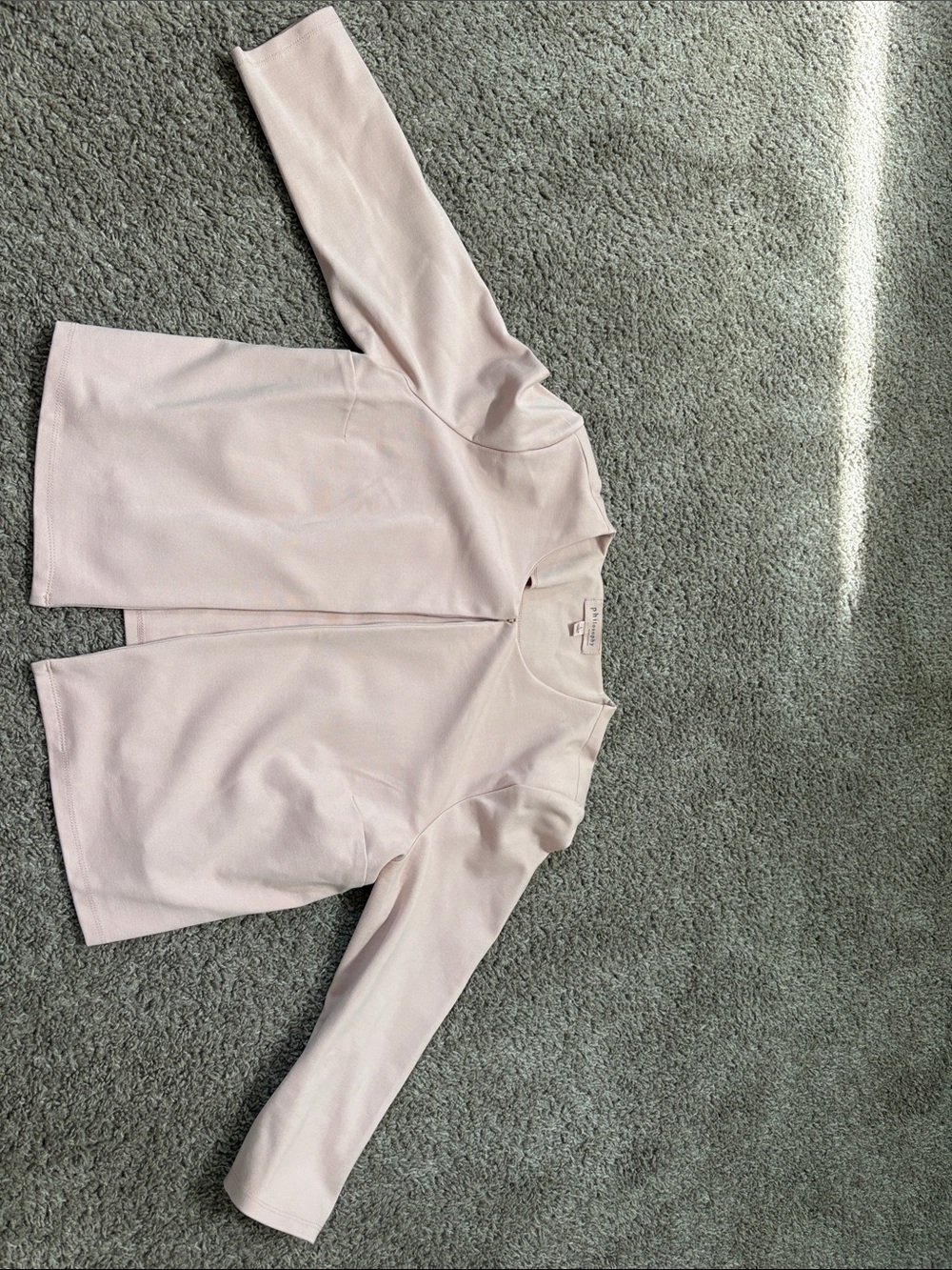 Light Pink, Cropped, 3/4 Length Sleeves, One Front Clip Cardigan